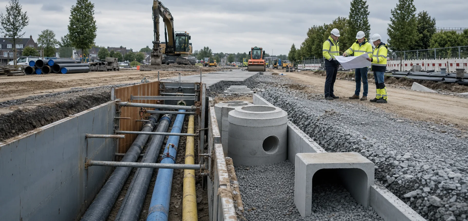 Utility pipeline infrastructure works coordinated with road construction